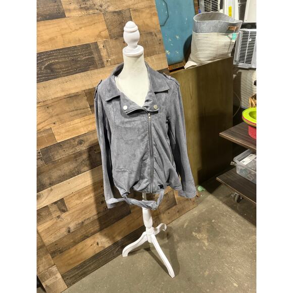 Light Gray- Suede / Faux-Suede -Zip Jacket with Belt-Size 2x Women - Picture 6 of 9